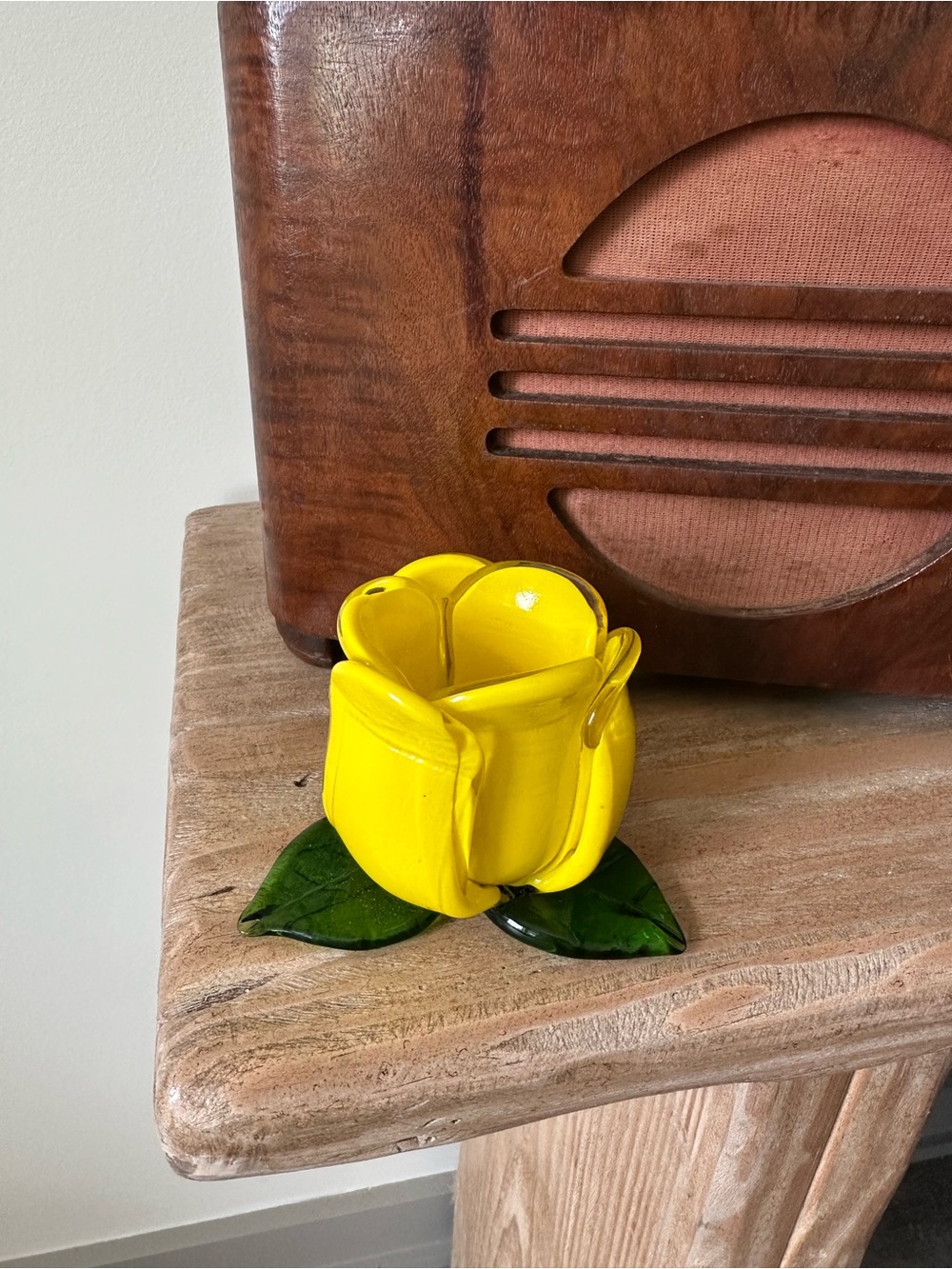 Vintage Crystal Bright Yellow Tulip Candle Holder